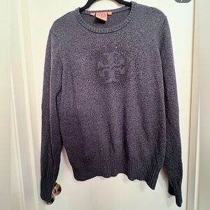 Tory Burch charcoal gray size M wool/cashmere blinged logo